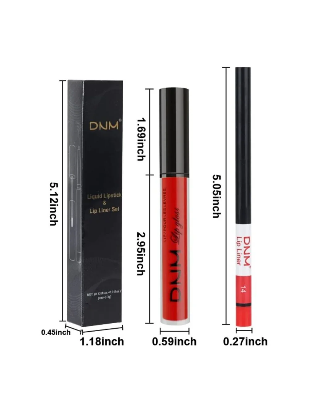 DNM 14# Ruby Red 2Pcs 24H Long-Lasting Matte Liquid Lipstick and Lip Liner Set